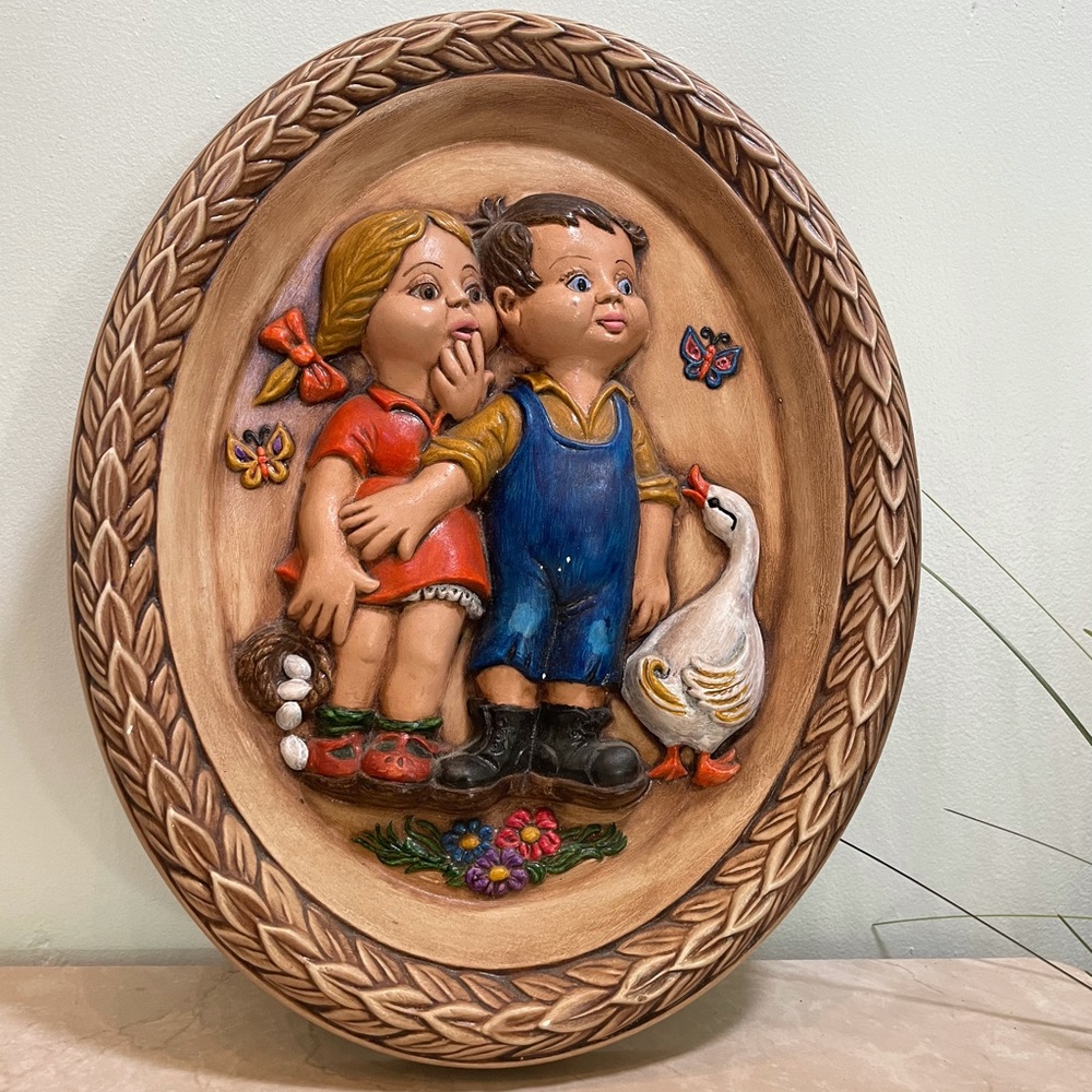 Vintage Leisuramics 3D Children Kids Ceramic Wall Hanging Plaque 1973